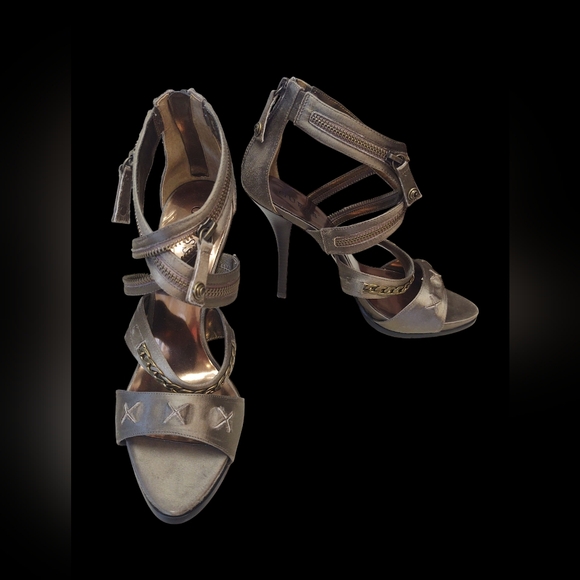 Preloved GUESS Bronze Strappy Heels Size 9 - Picture 1 of 8